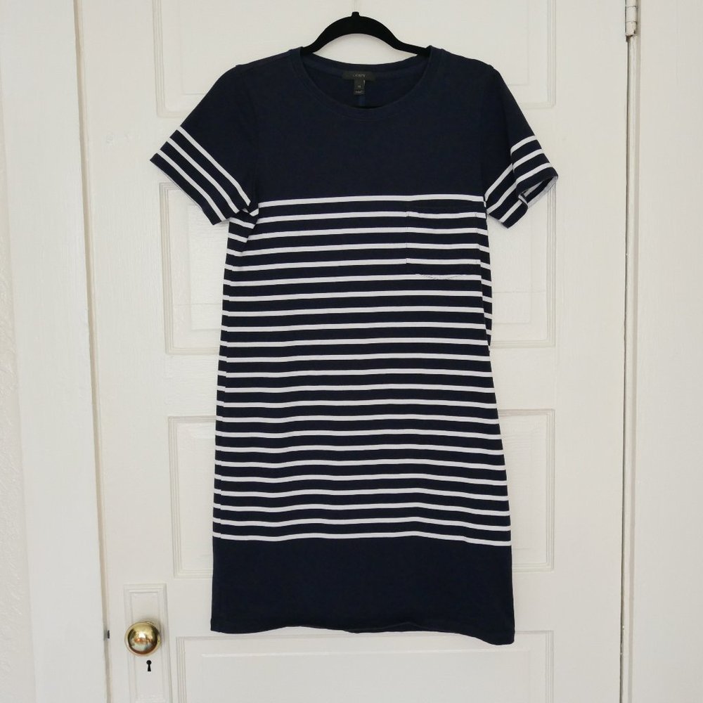 J. Crew Navy Blue and White Striped Mini Dress
